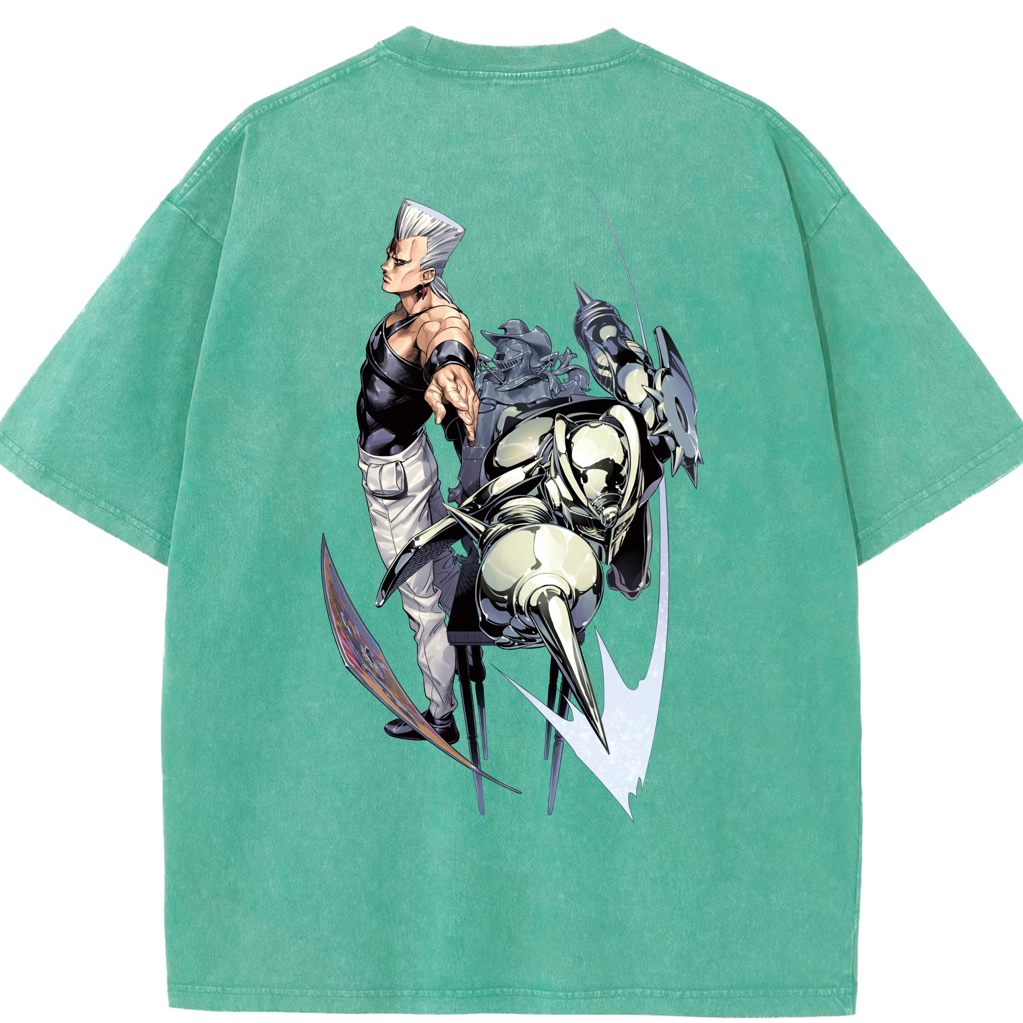 （画像用） ジョジョの奇妙な冒険 ジャン＝ピエール?ポルナレフ JoJo's Bizarre Adventure Jan Pierre Polnareff 綿100% ヴィンテージ風 半袖Tシャツ（背面プリント）